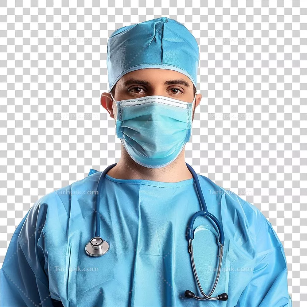 دکتر هوش مصنوعی که بر روی زمینه شفاف ماسک صورت بهتن دارد