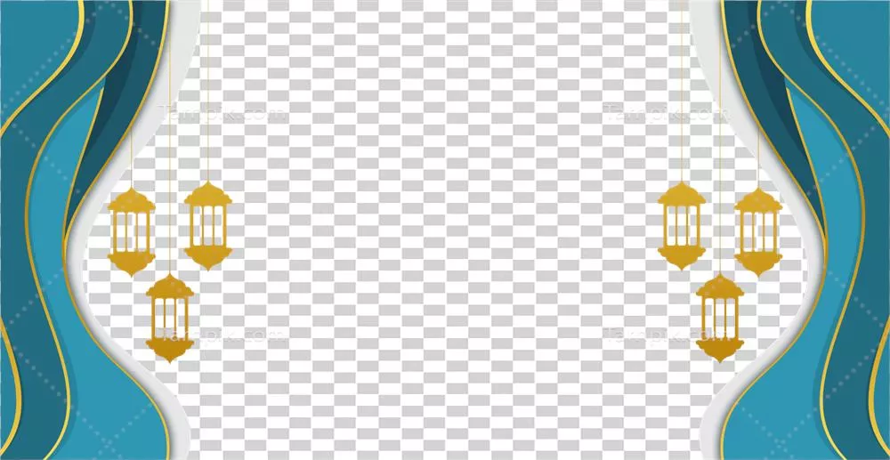 حاشیه‌ای اسلامی با طراحی زیبا به رنگ آبی و طلایی با پس‌زمینه شفاف
