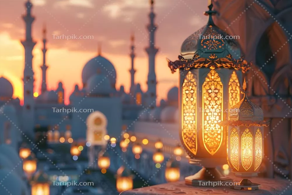 پسزمینه اسلامی زیبا برای عید رمضان با طراحی مسجدی منحصر به فرد
