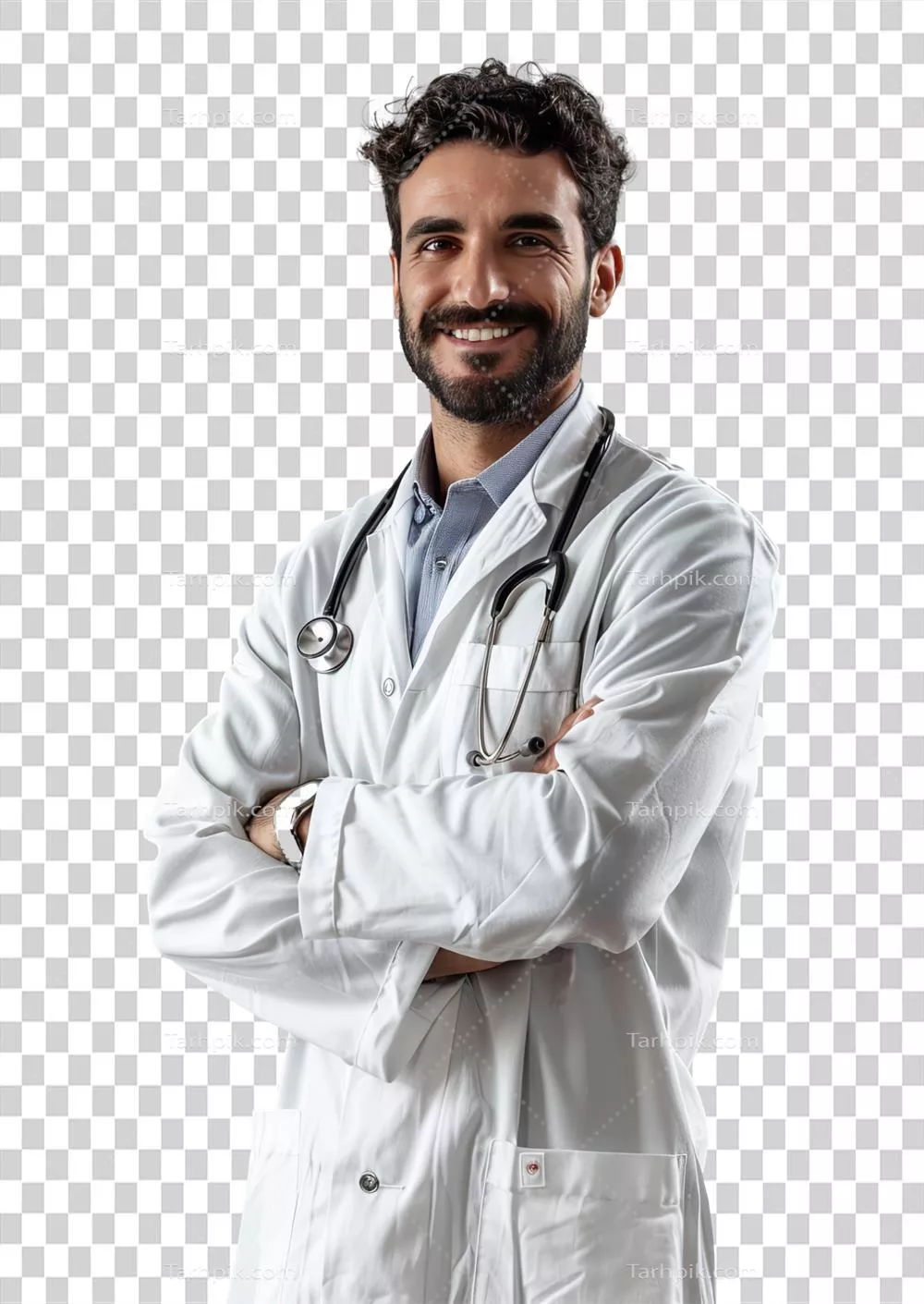 پرترهای از یک پزشک مرد با اعتماد به نفس و لبخند، مفهوم پزشکی و بهداشت