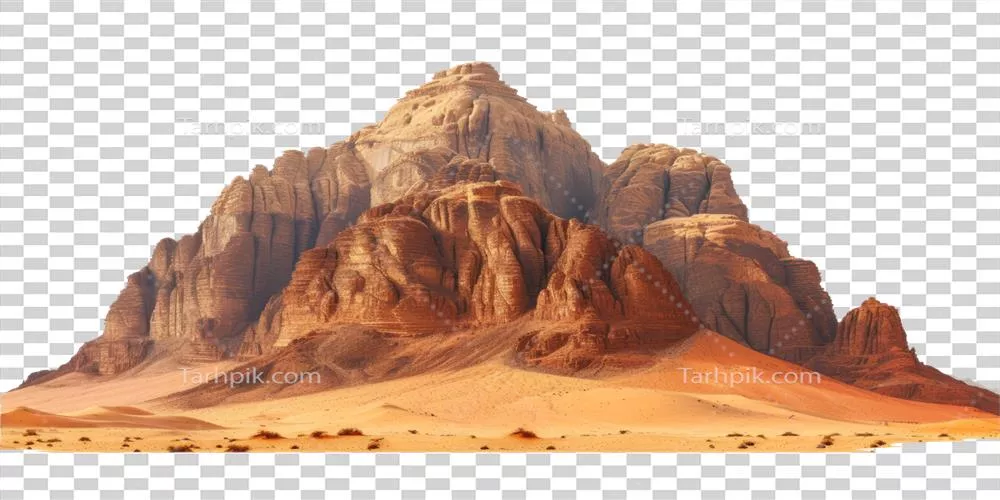 تصویر کوهستان صحرايی ساختهشده با هوش مصنوعی از وادی رم با پسزمینه شفاف