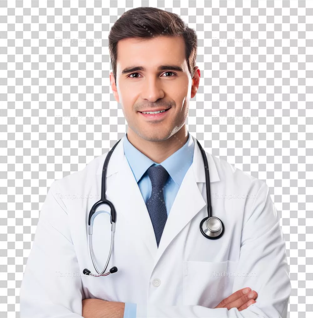 تصویری از یک پزشک مرد با گوشی پزشکی بر روی پسزمینه شفاف