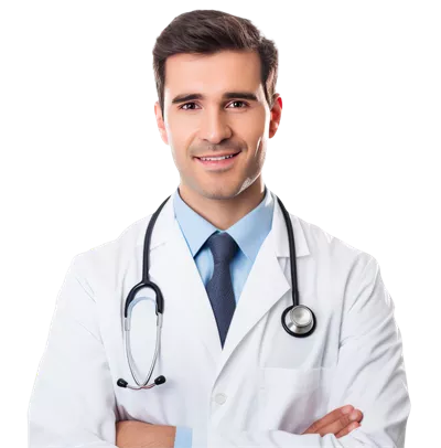 تصویری از یک پزشک مرد با گوشی پزشکی بر روی پس‌زمینه شفاف
