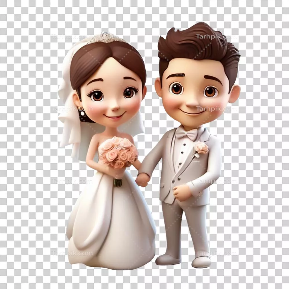 عکس عروس و داماد کارتونی بر روی پسزمینه شفاف