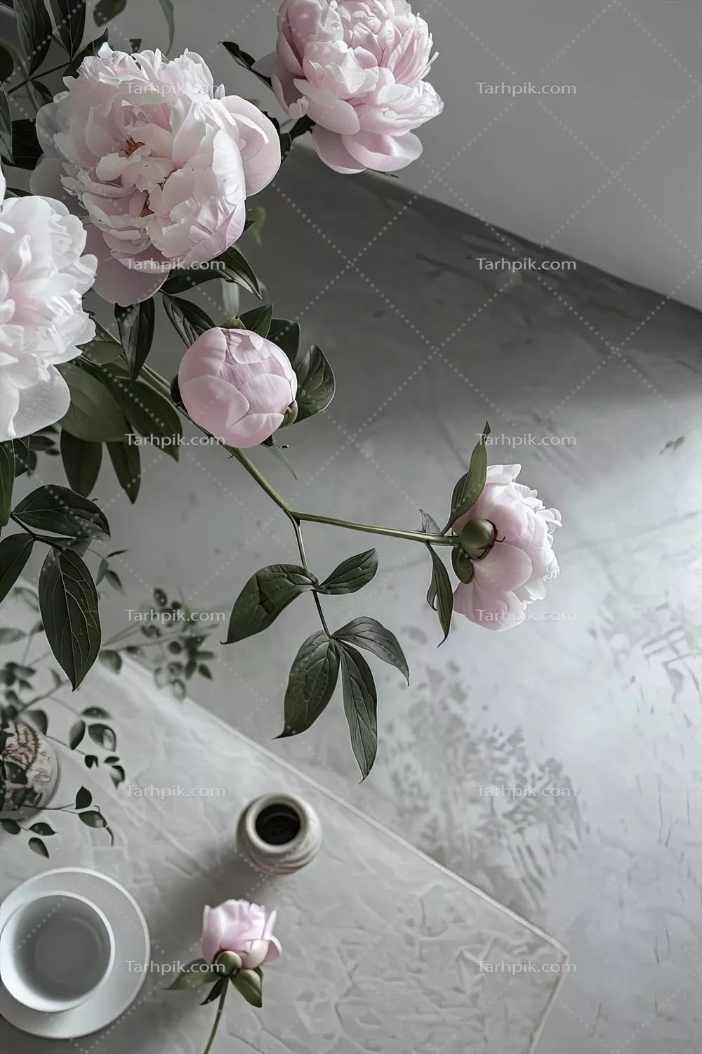 طراحی داخلی مینیمالیستی و مدرن با نمای گلهای صورتی پیچیده