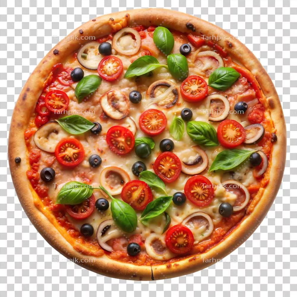 پیتزا سبزیجات خوشمزه با ریحان و گوجهفرنگی تازه