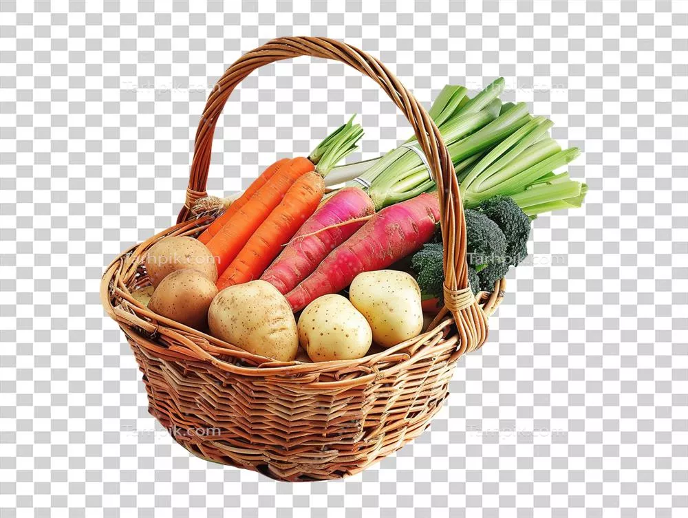 سبد حاوی سبزیجات تازه و متنوع برای یک سفره سالم