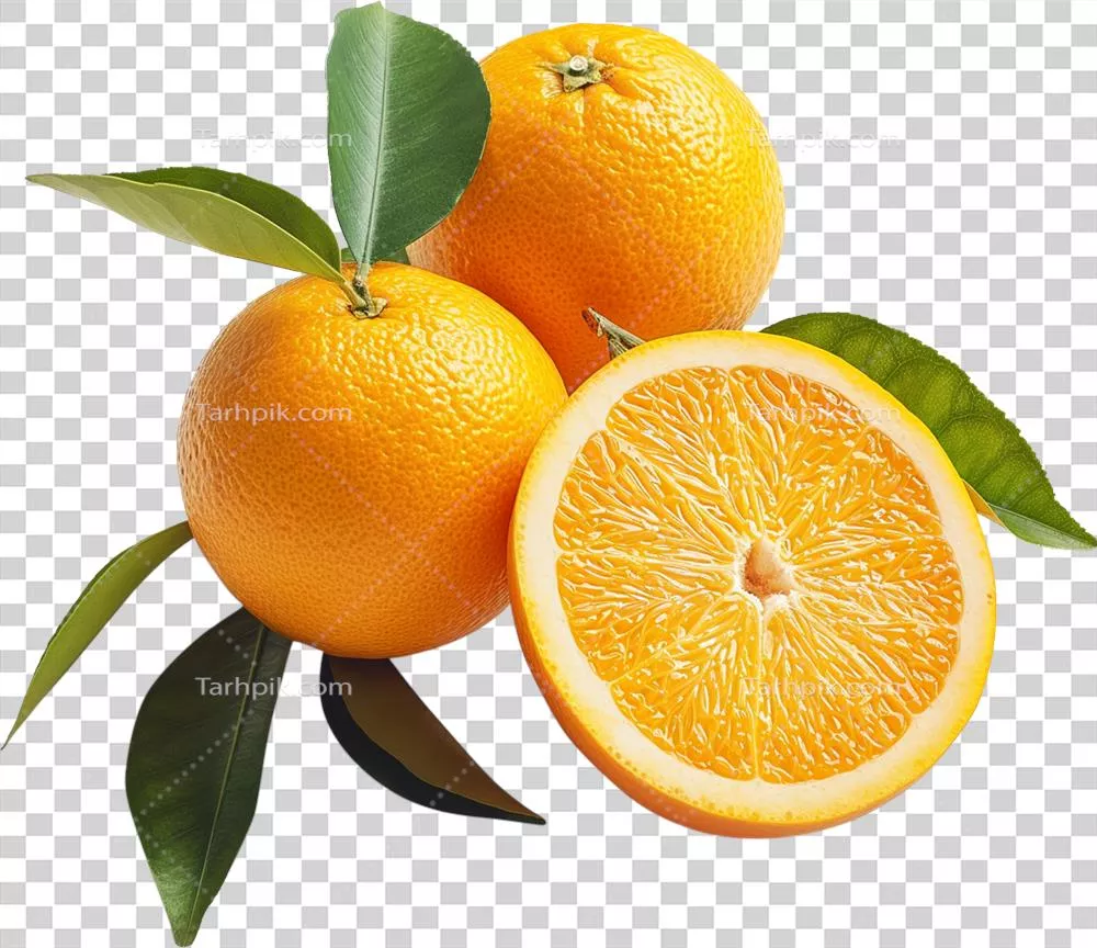 برش تازه پرتقال جدا شده بر روی پسزمینه شفاف