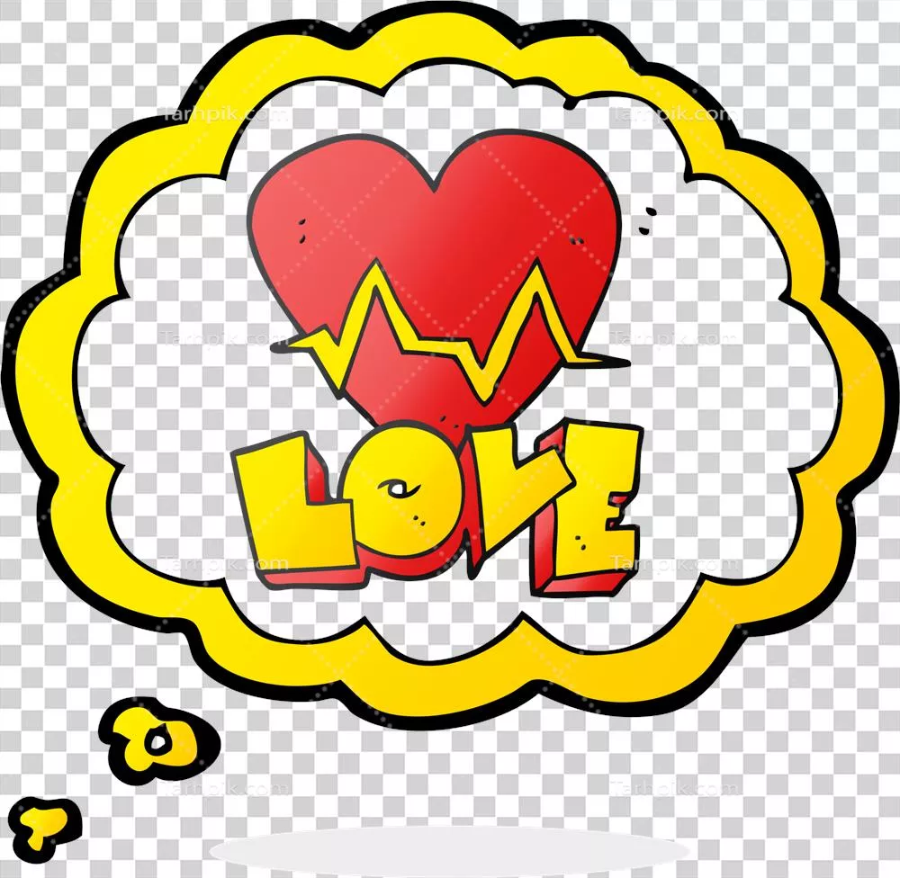 تصویر دستی حباب فکر با نماد قلب و نرخ پالس عشق