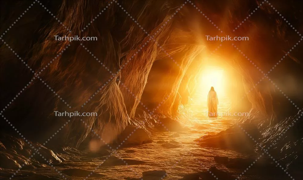 تابلوی دیجیتال آبرنگی از صلیب مسیح در تپه گلگتا و قیامت وی