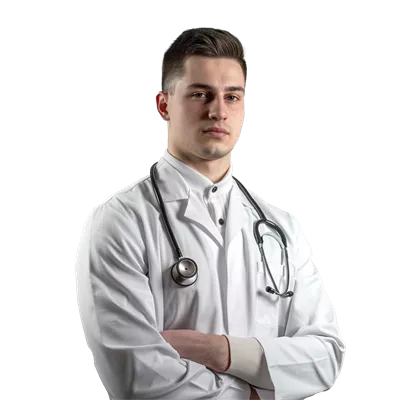 پرتره یک پزشک با زمینهی خنثی و بدون هیچ گونه حواسپرتی