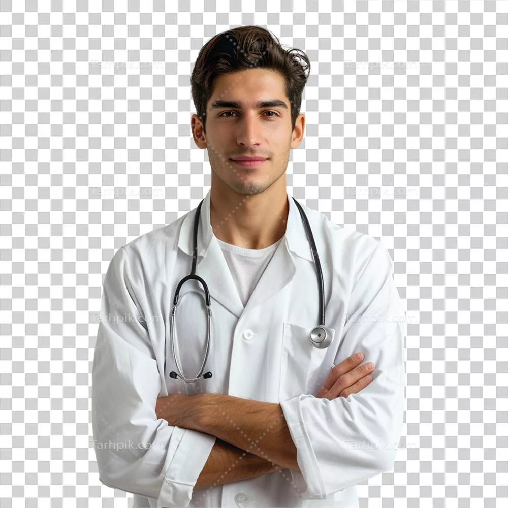 پرتره یک پزشک جدا شده بر روی پس زمینه ساده و بی حاشیه