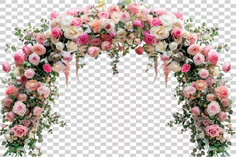 بالآرک عروسی با گلهای صورتی و سفید برای مجالس عروسی لاکچری