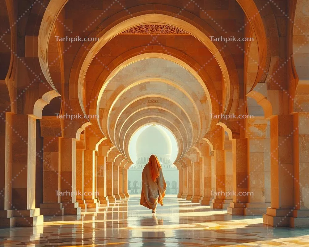 شخصی که از طاق مسجد عبور میکند - نمای میانه