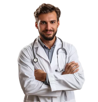 متخصص پزشکی مرد مطمئن بر روی پسزمینه شفاف و ایزوله شده