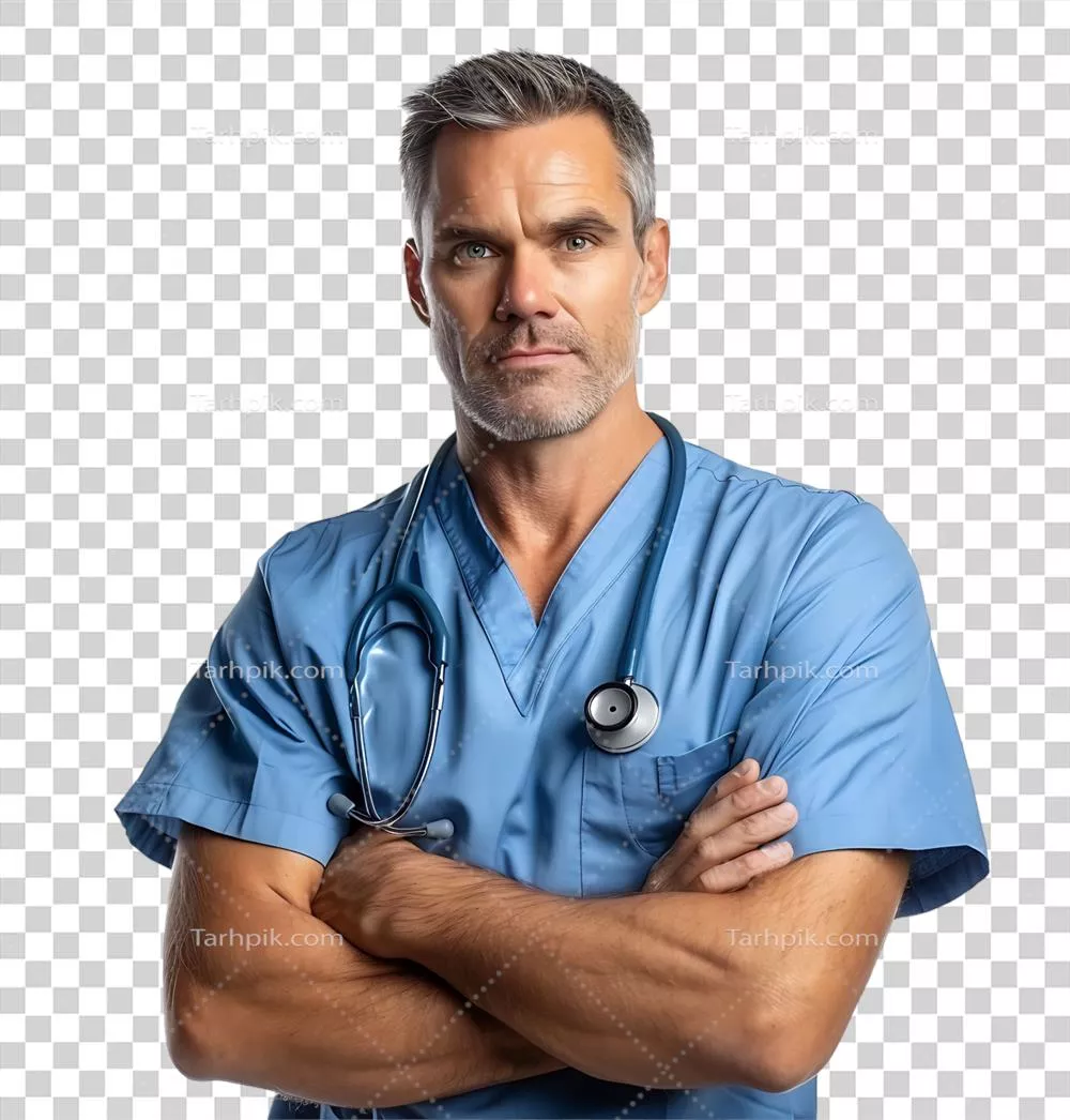 متخصص پزشکی مرد با اعتماد به نفس در پسزمینه شفاف و ایزوله