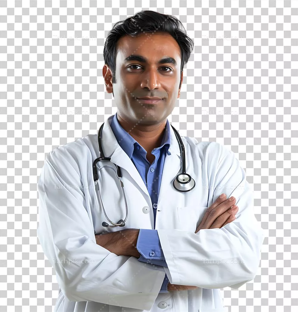 دکتر پاکستانی مرد در پسزمینه شفاف و ایزوله شده