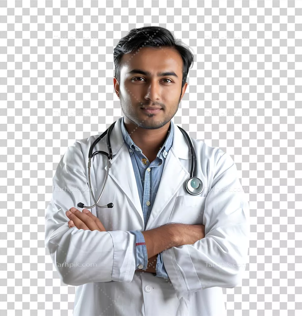دکتر پاکستانی مرد در پسزمینه شفاف و ایزوله شده