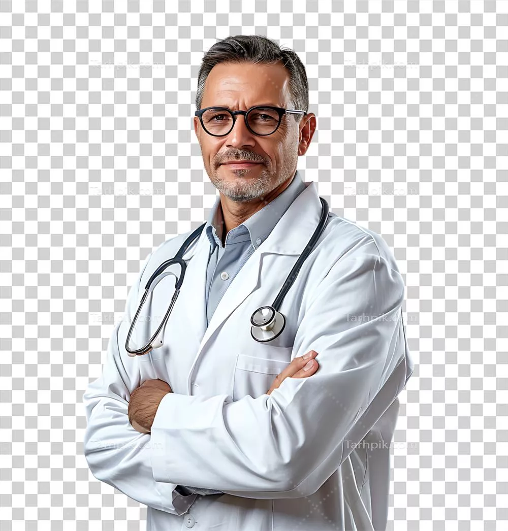 متخصص پزشکی مرد با اعتماد به نفس در پسزمینه شفاف و ایزوله