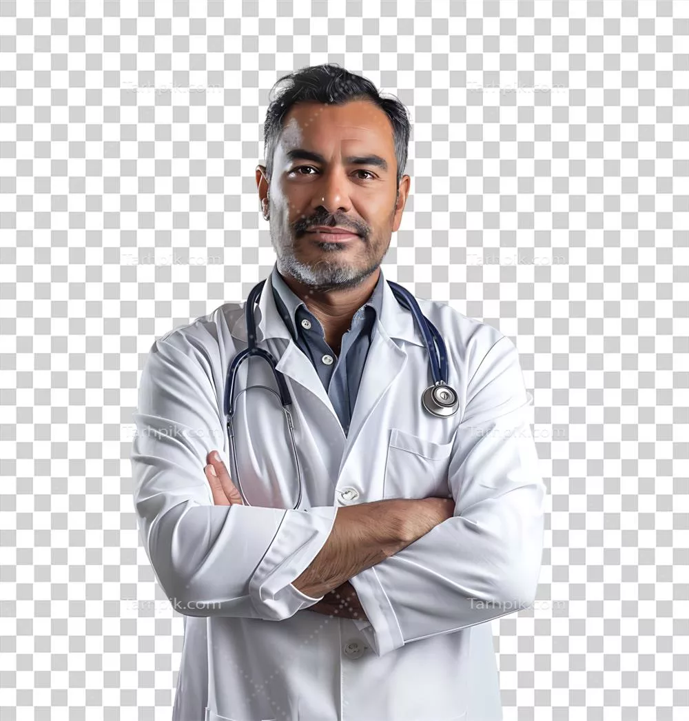 دکتر پاکستانی مرد بر روی پسزمینه شفاف و ایزوله شده