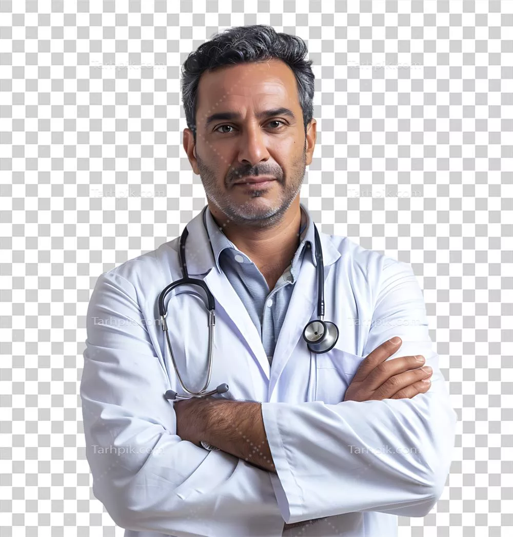 یک دکتر پاکستانی مرد بر روی پسزمینه شفاف و ایزوله