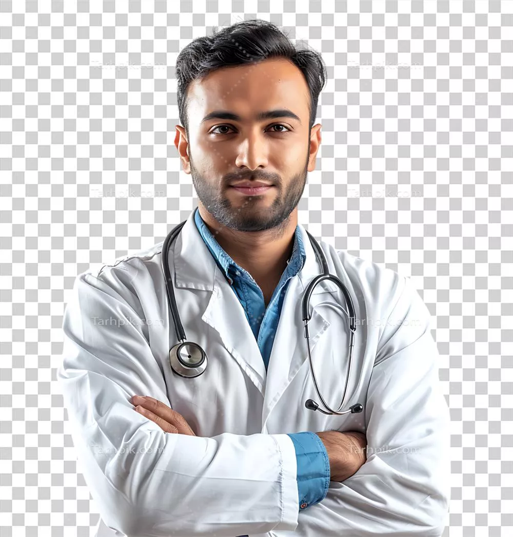 دکتر پاکستانی مرد در پسزمینه شفاف و ایزوله