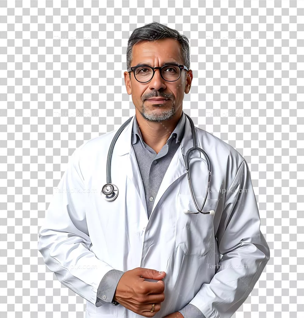 متخصص پزشکی مرد با اعتماد به نفس در پس زمینه شفاف و ایزوله