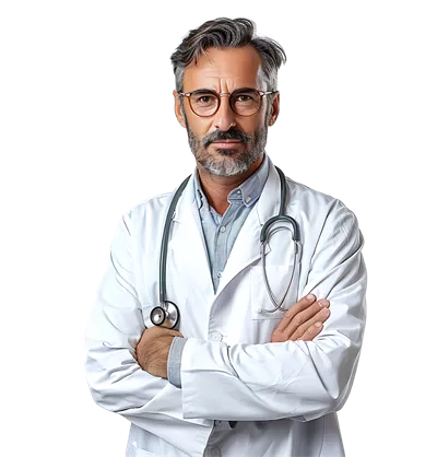 پزشک مرد مطمئن با پس زمینه شفاف و ایزوله شده