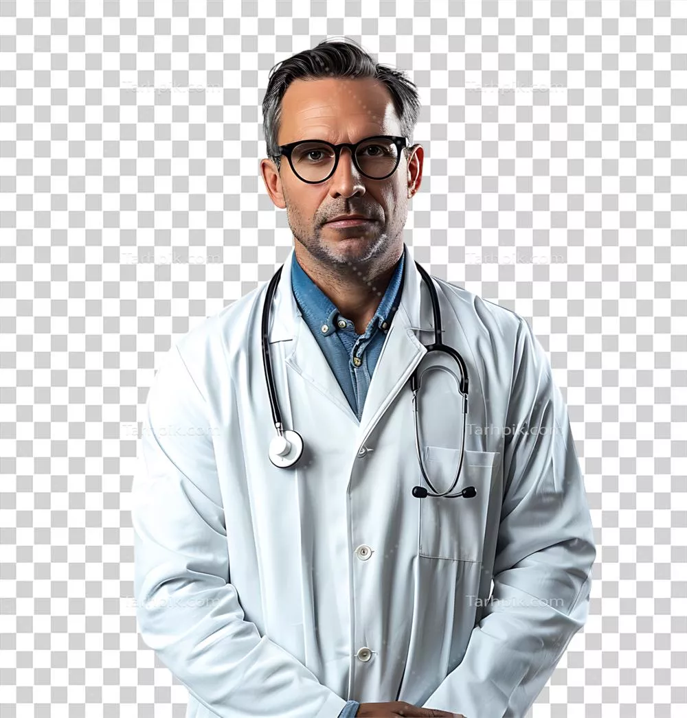 متخصص پزشکی مرد با اعتماد به نفس بر روی پس زمینه شفاف و ایزوله