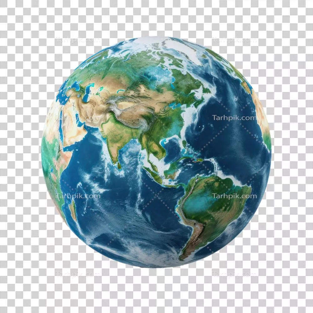 کره زمین بر روی پسزمینه شفاف با جزئیات زیبا و رنگارنگ