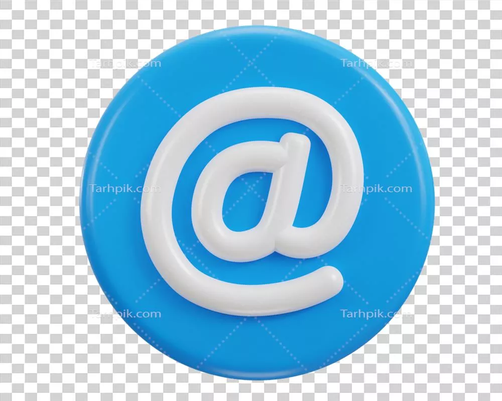 تصویر طراحی شده از آیکون ایمیل 3D با نماد @ روی دکمه