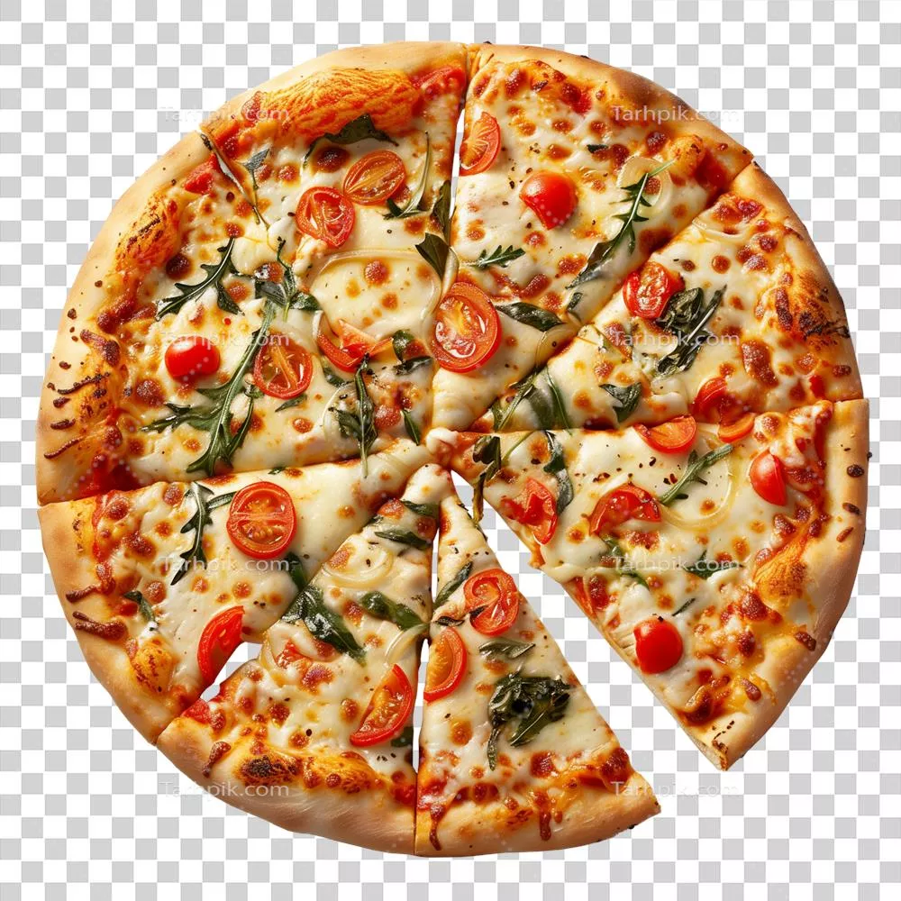 پیتزای سبزیجات و پنیر فوقالعاده واقعی بر روی پسزمینه شفاف