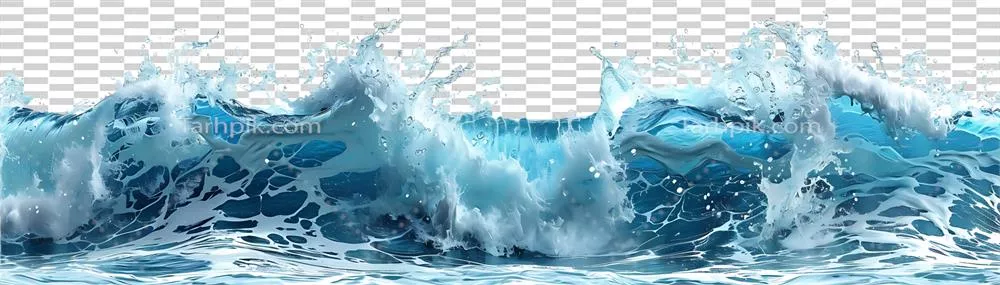 رندر سه بعدی از امواج در حال شکستن با آب اقیانوس و کف