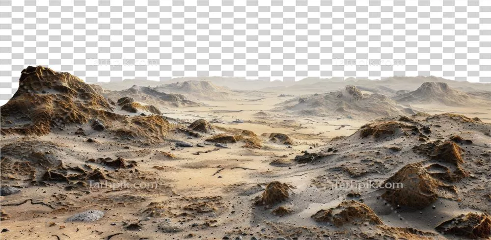 تصویری از یک چشمانداز بیابانی سنگی زیر آسمانی صاف و آرام