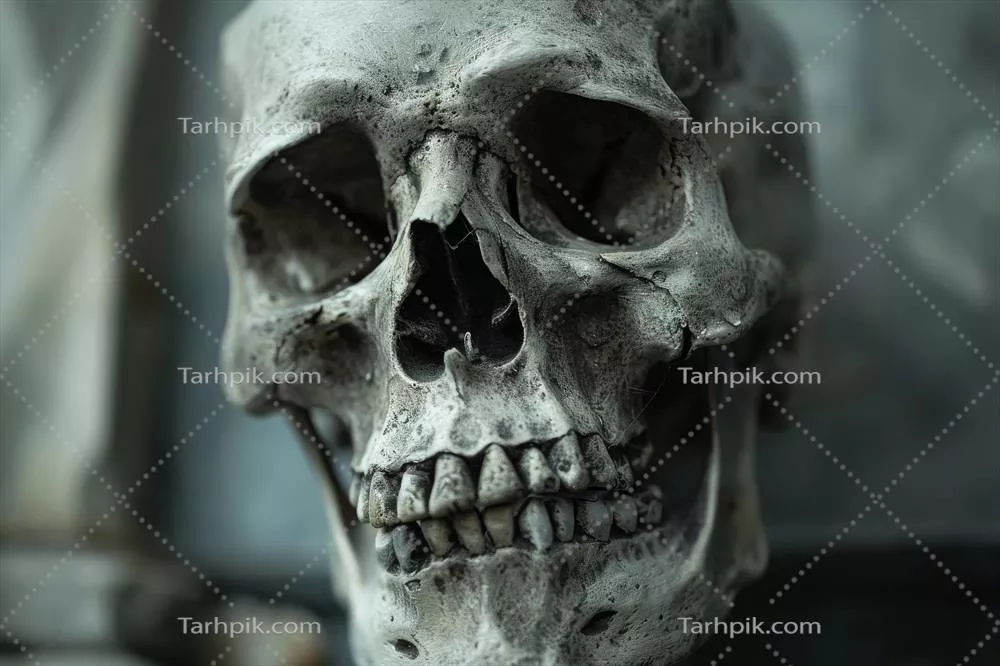 نمای نزدیک از جمجمه انسانی در پسزمینه تاریک