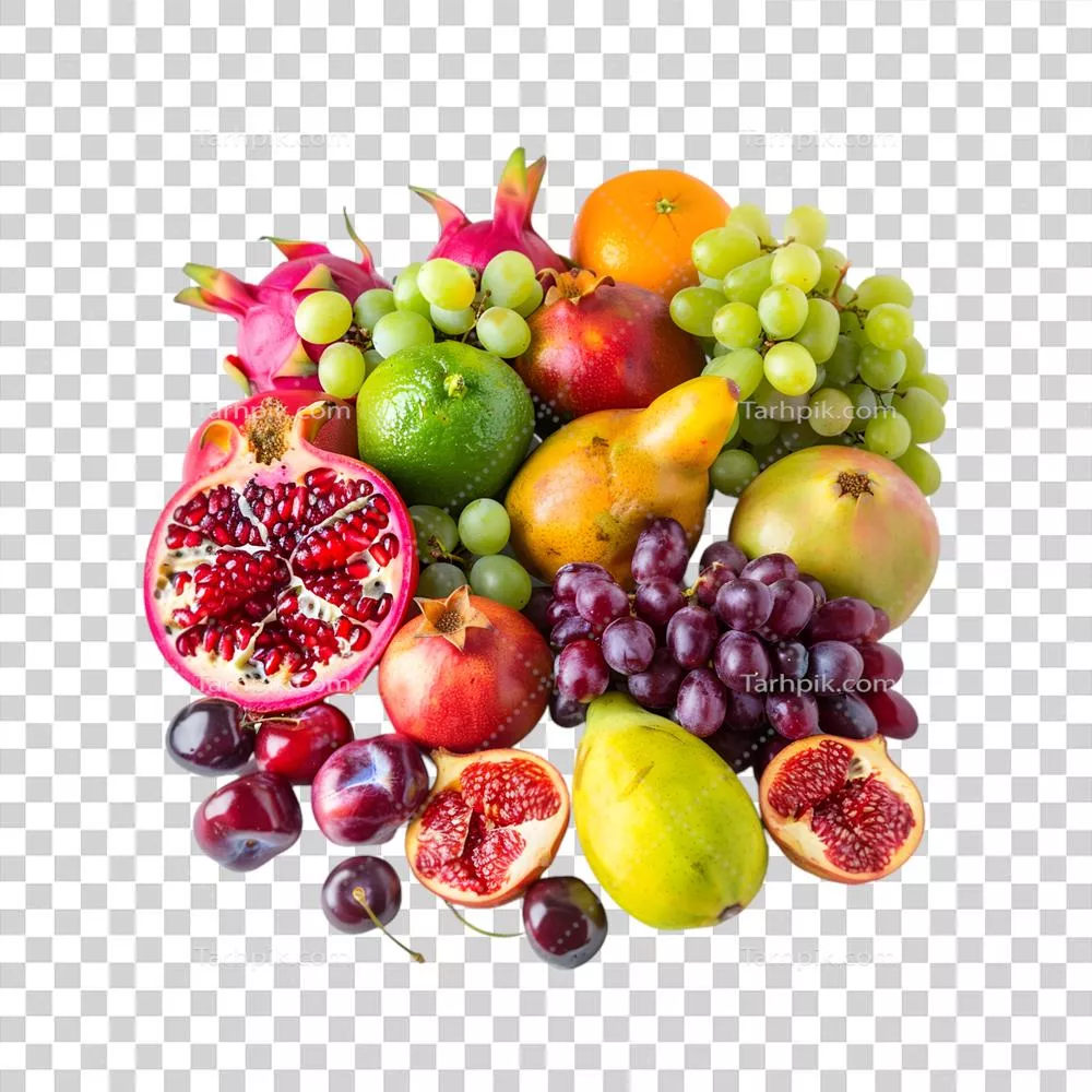 مخلوط میوهها بر روی پسزمینه شفاف و دلانگیز