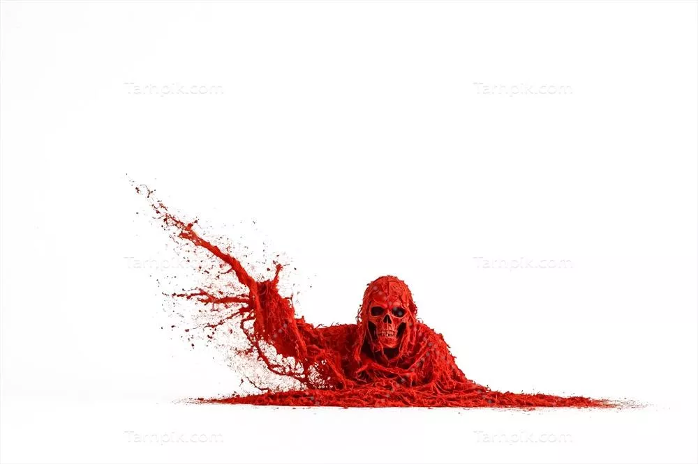 شکل skull قرمز در یک استخر خون: نماد ترس و زشتی