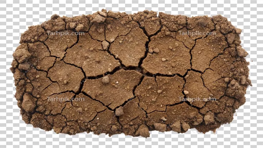 چاله زمین با ترکها بر روی پسزمینه شفاف انزوا یافته است