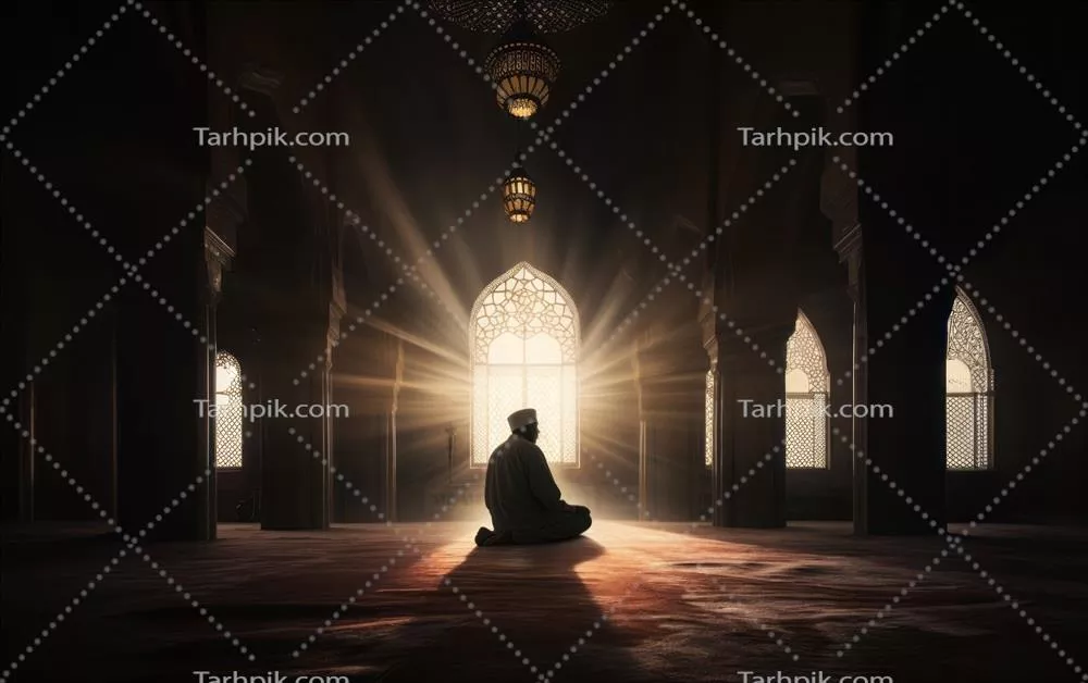 سکوت و آرامش: نماهایی از یک مرد و زن مسلمان در حال نماز در نور طلایی بامداد و غروب