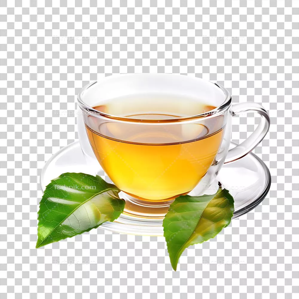 فنجان دلپذیر چای سبز بر روی پس‌زمینه شفاف برای لذت بردن
