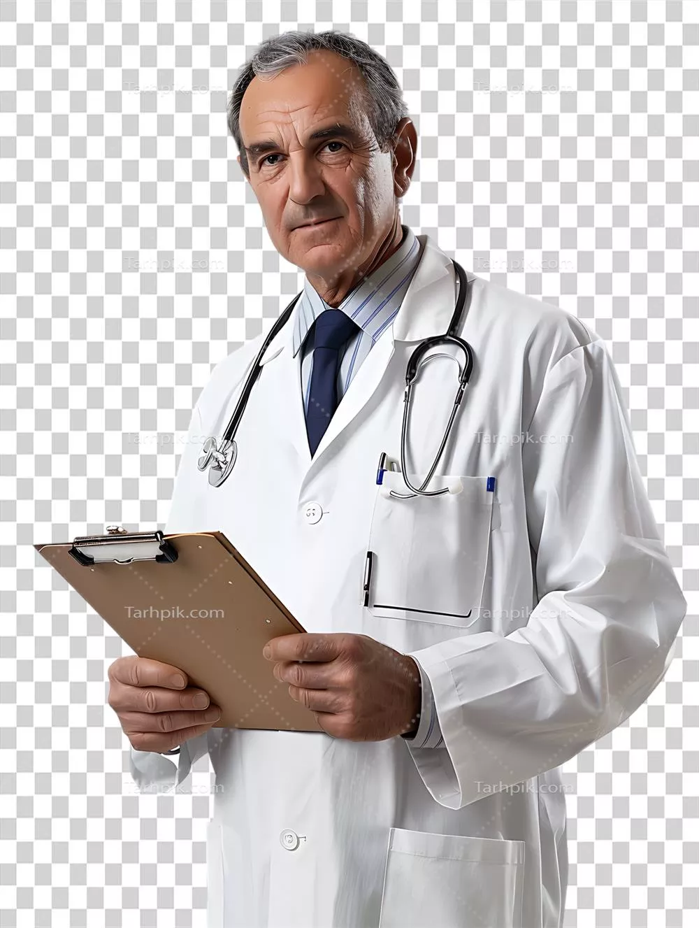 پزشک در حال نوشتن بر روی Clipboard با پسزمینه شفاف و ایزوله