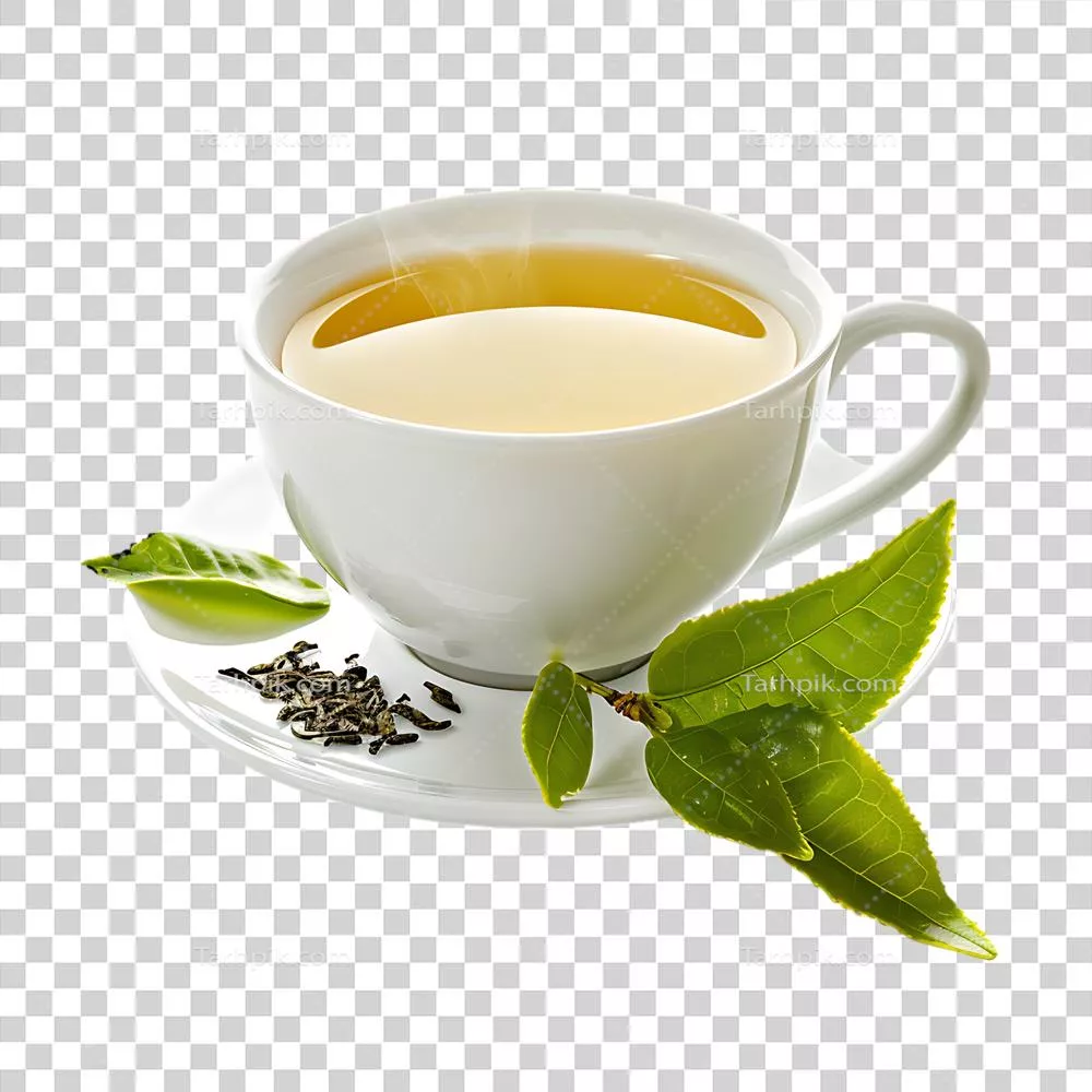 لیوان دلپذیر چای سبز در پس‌زمینه‌ای شفاف و واضح