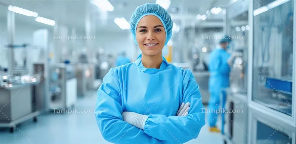 زن پرتوان درUniform آبی در یک مرکز پزشکی مدرن با تجهیزات پیشرفته به سلامت جامعه میپردازد