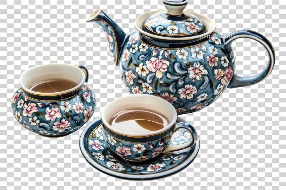 سرویس چای سنتی بر روی پس‌زمینه شفاف برای سبک زندگی کلاسیک