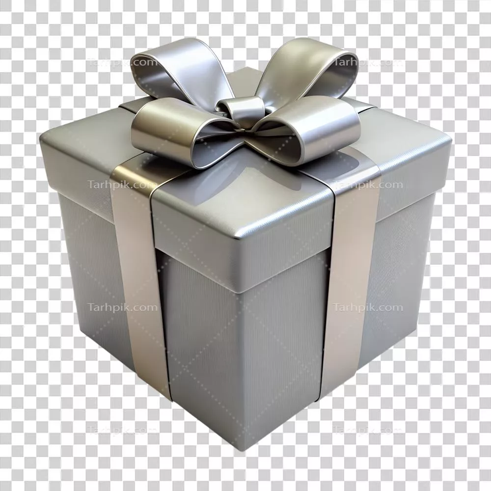 جعبه هدیه نقرهای روشن با روبان ساتن برای مناسبتهای لوکس و باشکوه