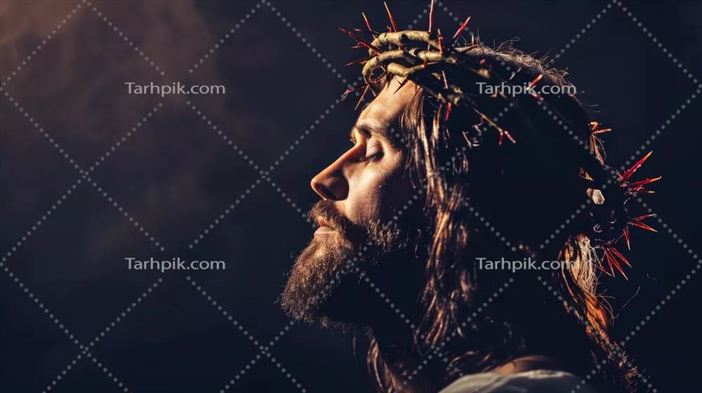 پرتره‌ای از عیسی مسیح با تاجی از خار در حالت تفکر عمیق