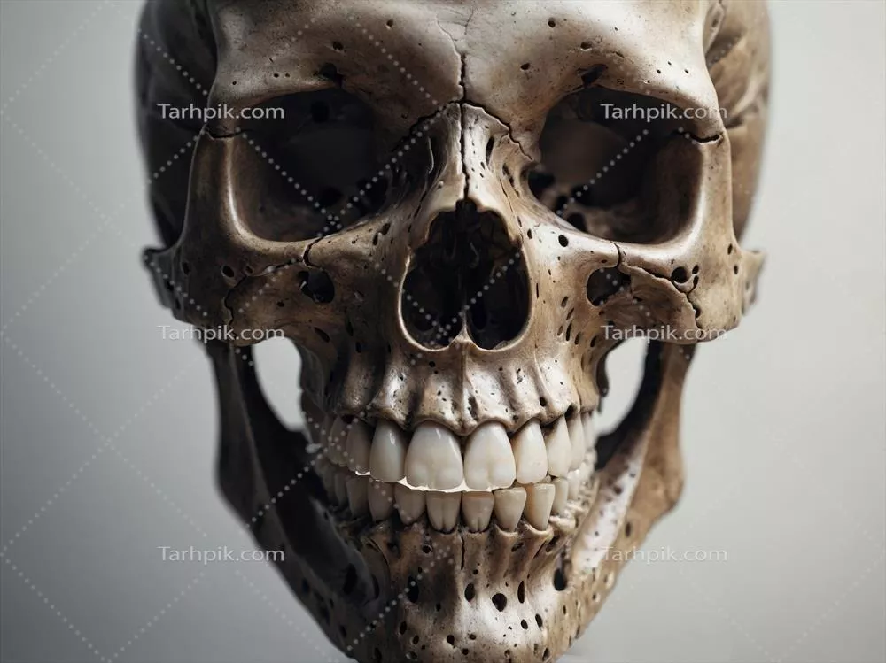 تصویری از جمجمه انسان به همراه فک پایین متصل به آن