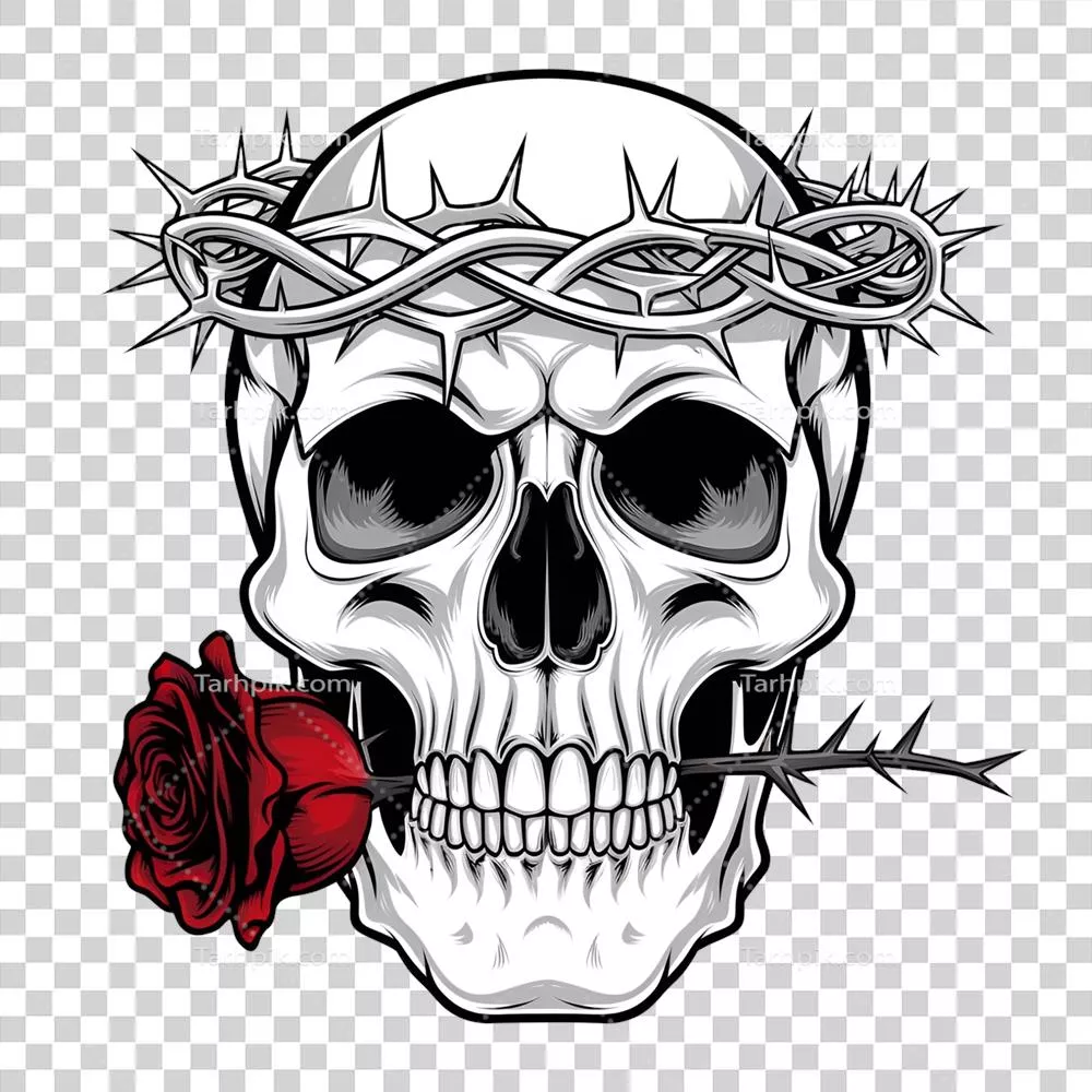 استیکر طراحی تتو از skull و گل سرخ در سبک هنری خاص