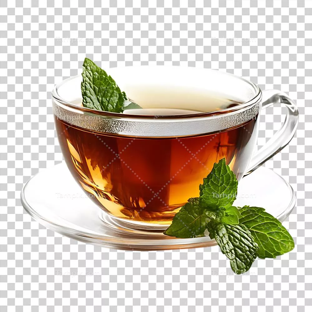 یک فنجان چای نعنایی تازه با پسزمینهی شفاف