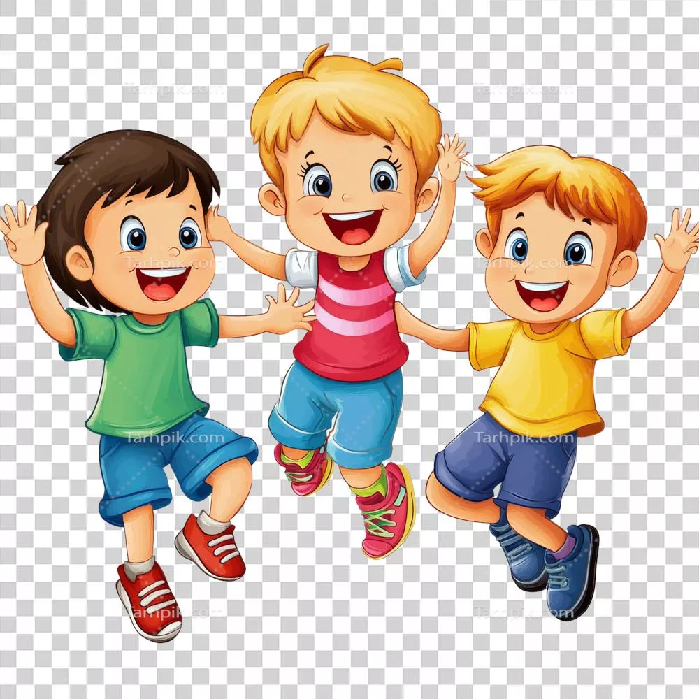 سه کودک شاد و سرزنده که در فضای باز با هم بازی میکنند